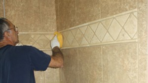 Clean the tiles with a clean, wet sponge.