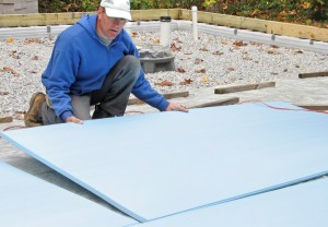 Extruded polystyrene (XPS) is the preferred product for insulating slabs