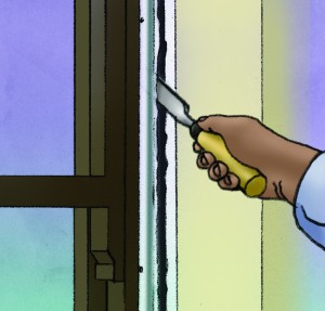 Pry the window stops away from the jambs with a small trim pry-bar
