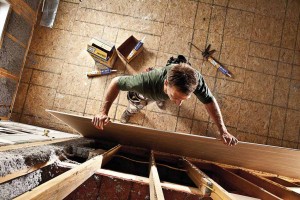 Use fewer screws to patch drywall when you use construction adhesive,